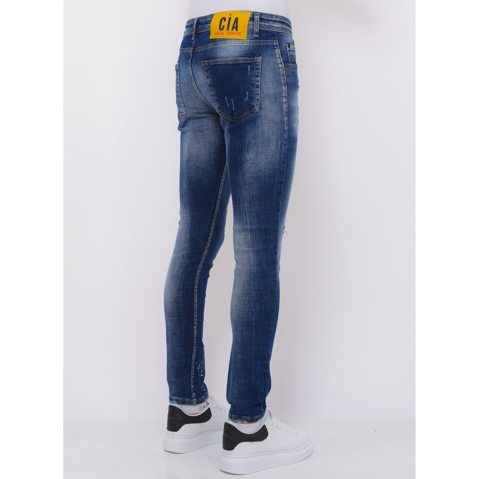 Paint Splash Ripped Jeans Heren - Slim Fit -1071- Blauw