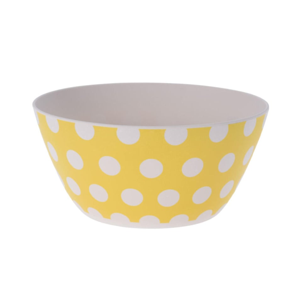 Melamine Sla- of Serveerschaal Met Witte Stippen, Kies Uit: Turquoise, Koraalrood, Roze, Geel, Mintgroen Ø 25,5 Cm, 11,5 Cm Hoog