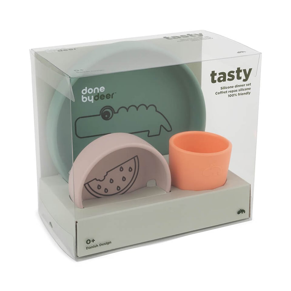 Silicone Dinner Set Croco Green/Powder/Coral