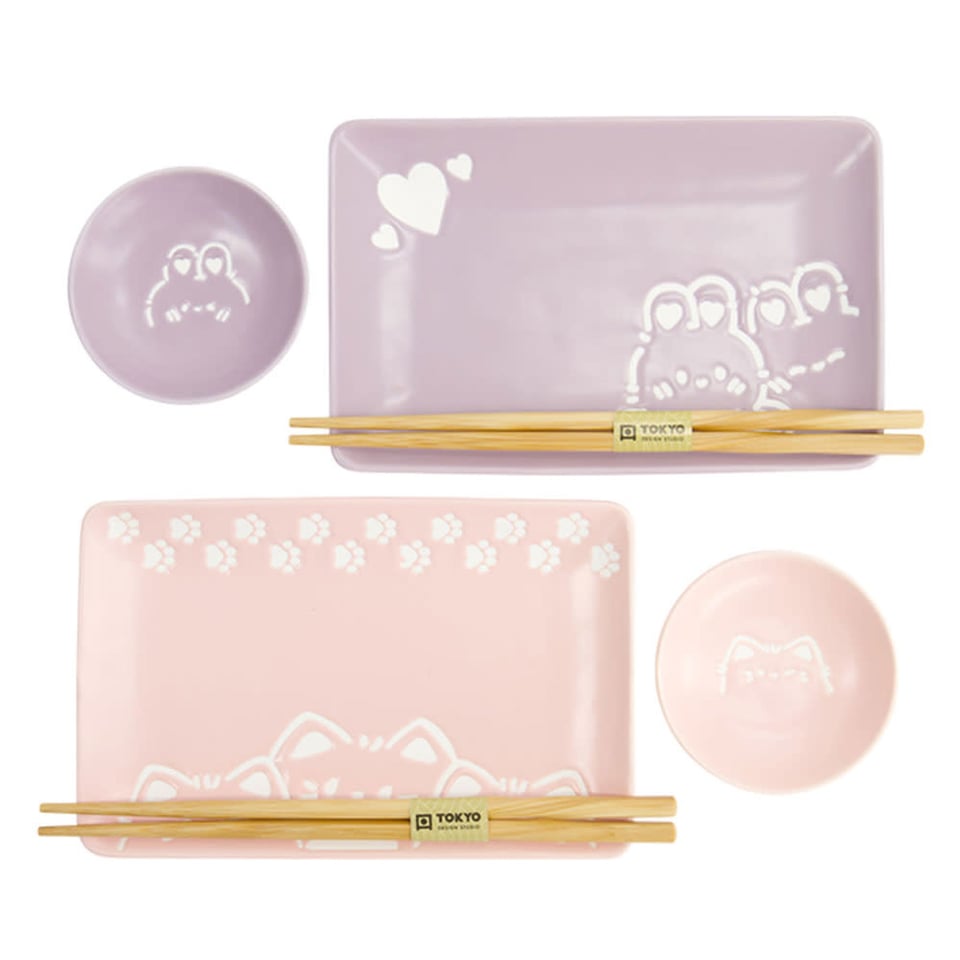 Sushi Set Kawaii Cat Rabbit Roze Lila Porselein
