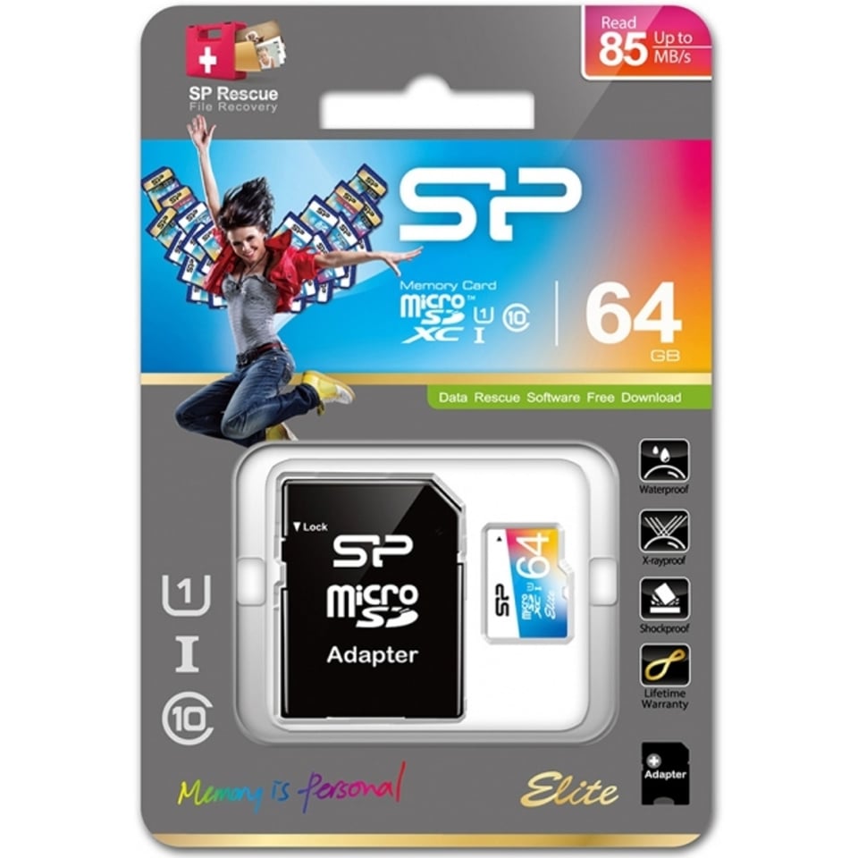 Elite Micro SDHC Incl. SD Adapter 64GB UHS-1 Class 10 Color