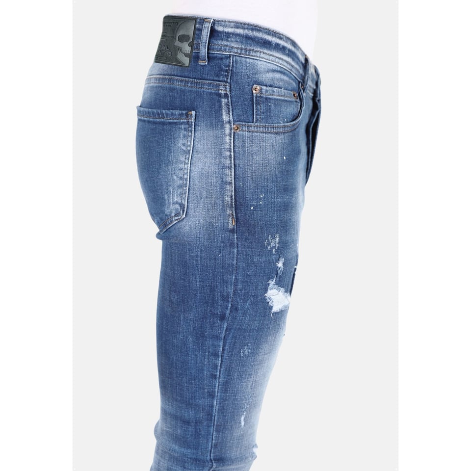 Slim Fit Spijkerbroek Heren Met Verfspatten -MM108 - Blauw