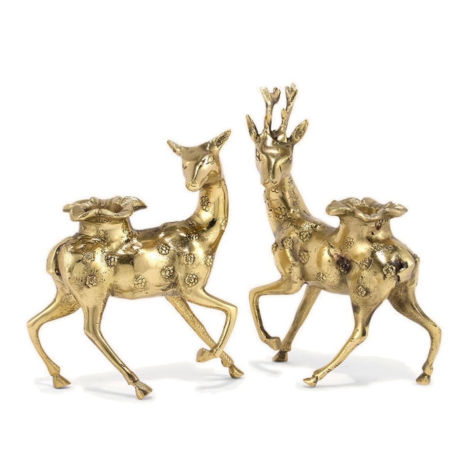 Kandelaars Lovely Deer Hertjes Messing (Set/2) 15x12cm-18x13cm