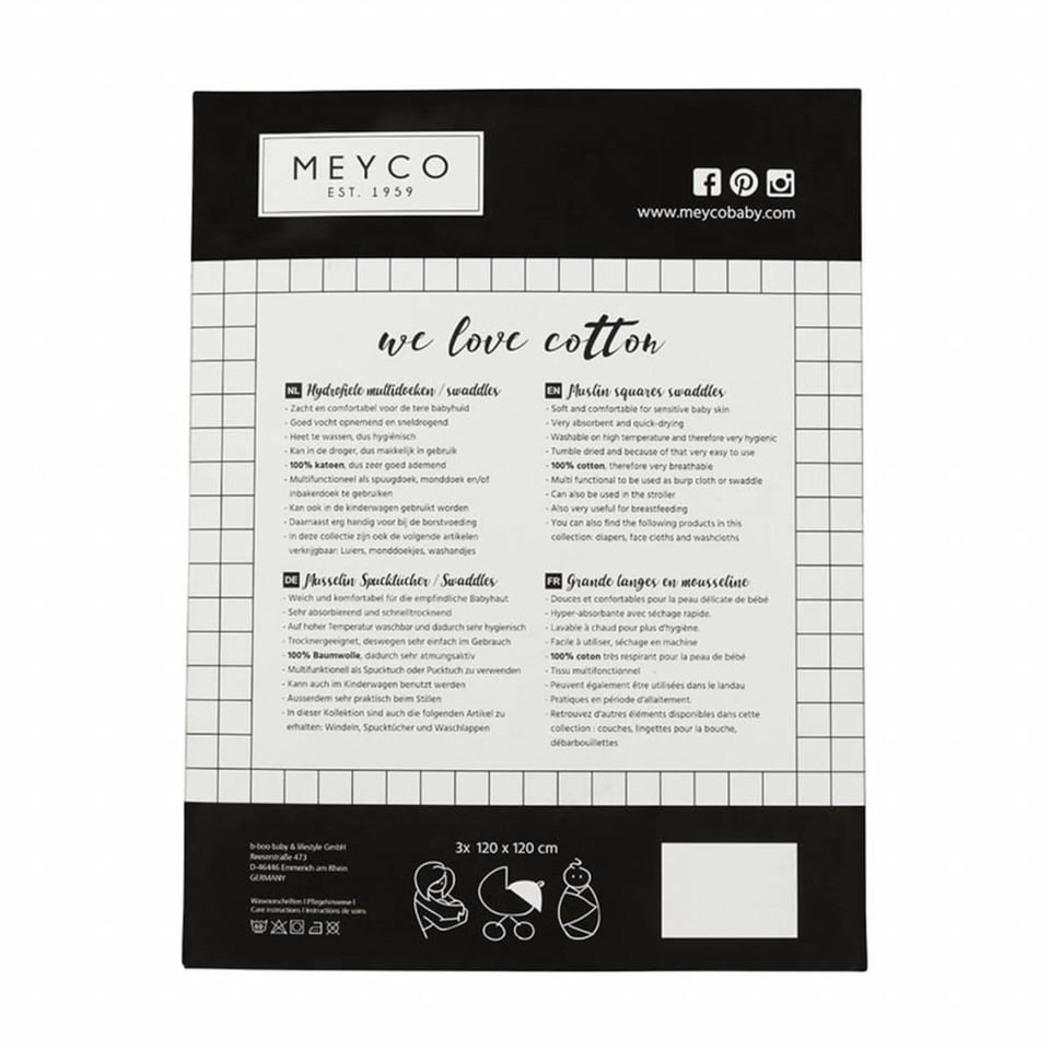 Meyco Swaddle Hydrofiel 3 Pack Dots Black