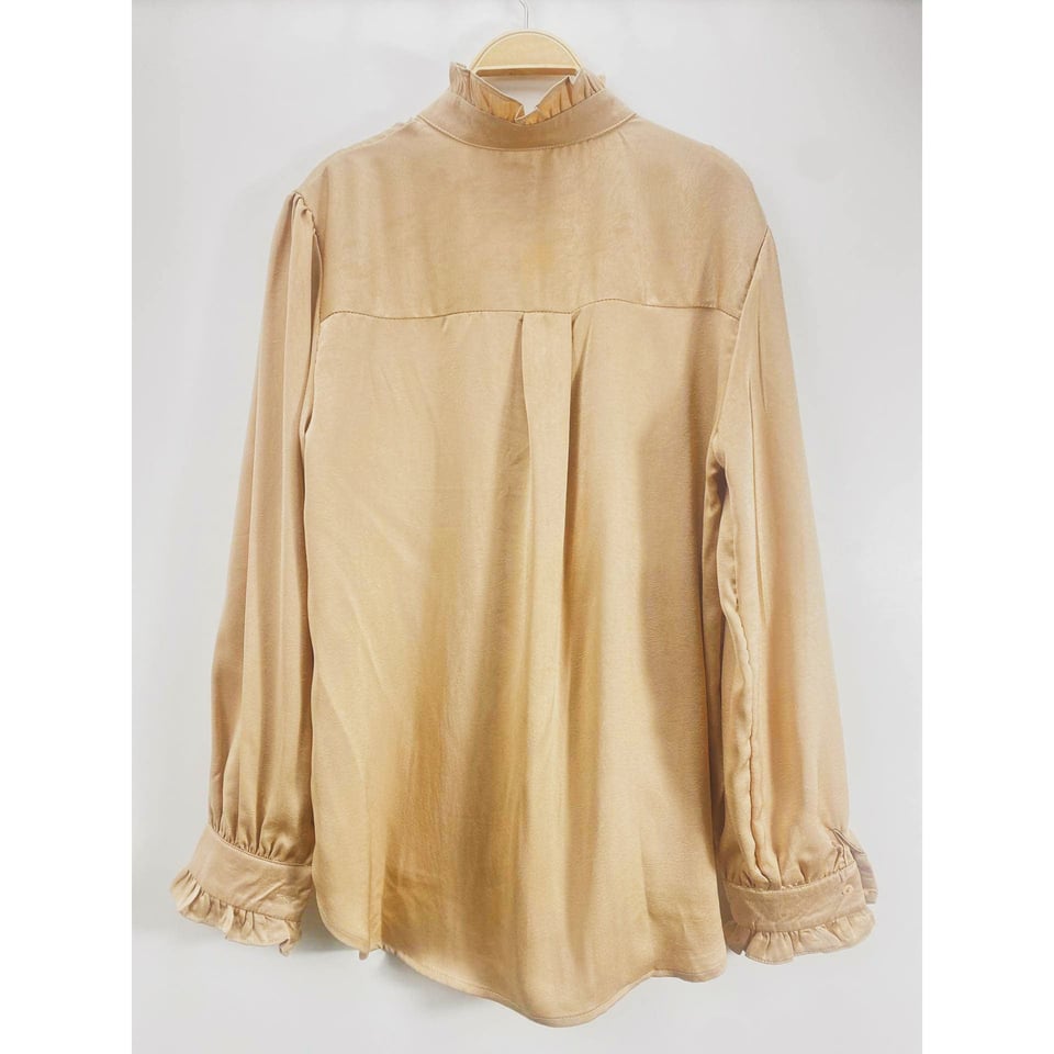 Champagne Chique Satin Ruffle blouse