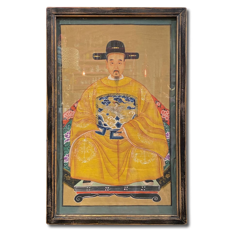 Schilderij Chinese Voorouder Steek Geel Multi 56x91cm Ingelijst