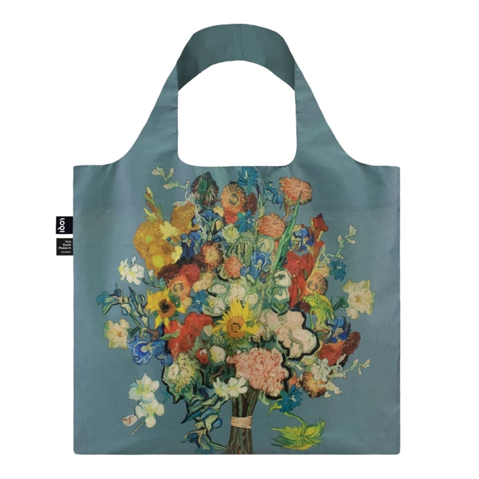 LOQI Opvouwbaar Tasje Museum Collectie Bouqet/ Flower Pattern Blue Recycled