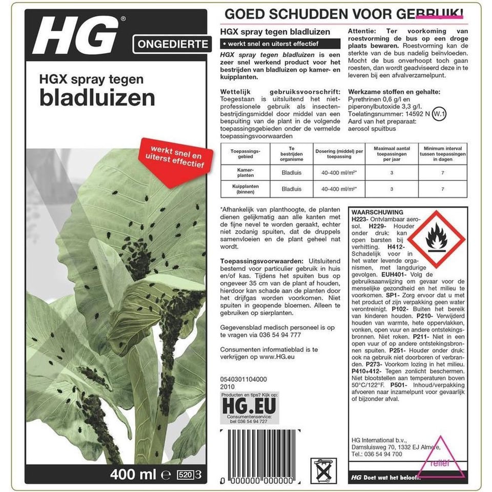 HGX Spray Tegen Bladluizen - 14592N - 400ml - Zeer Effectieve Tegen Bladluis - Snelle Werking