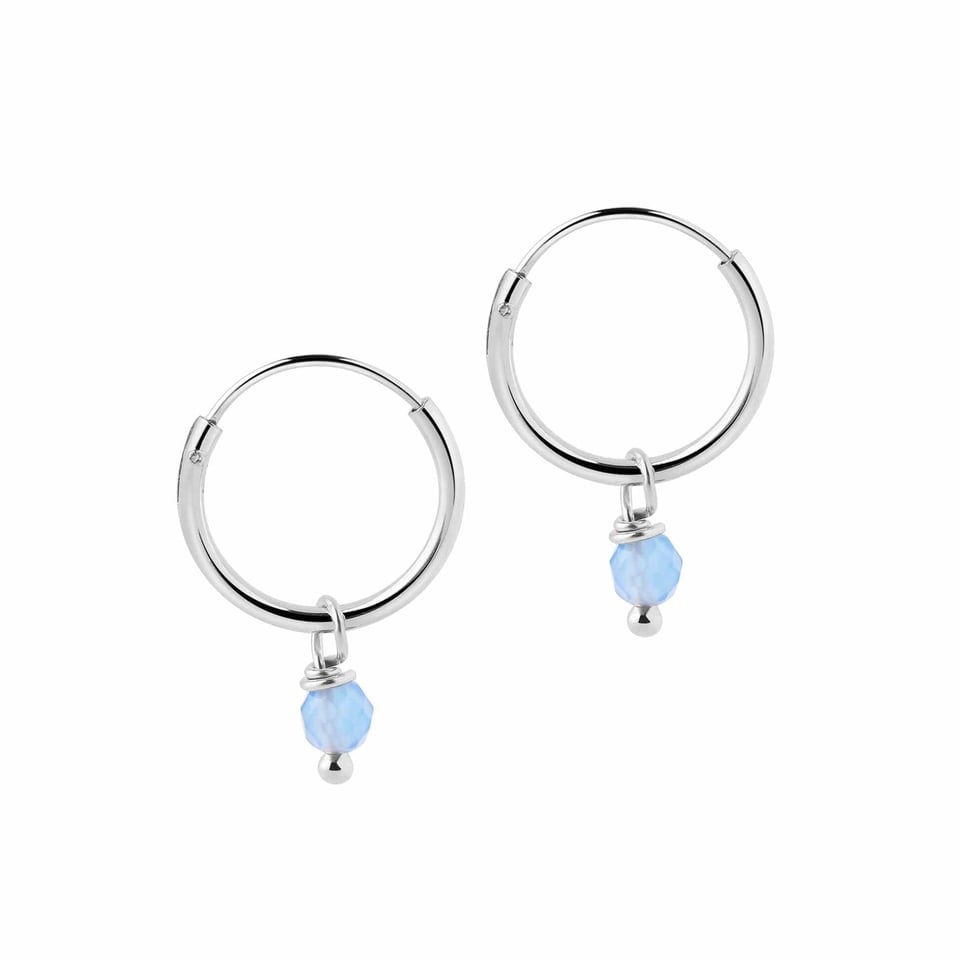 Silver Hoop Earrings with Blue Stone