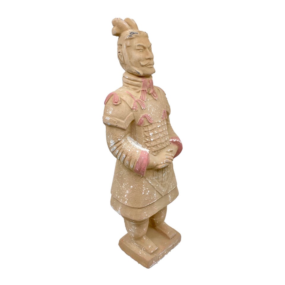 Beeld Chinese Soldaat Staand Handen Gevouwen Terracotta 15x42cm