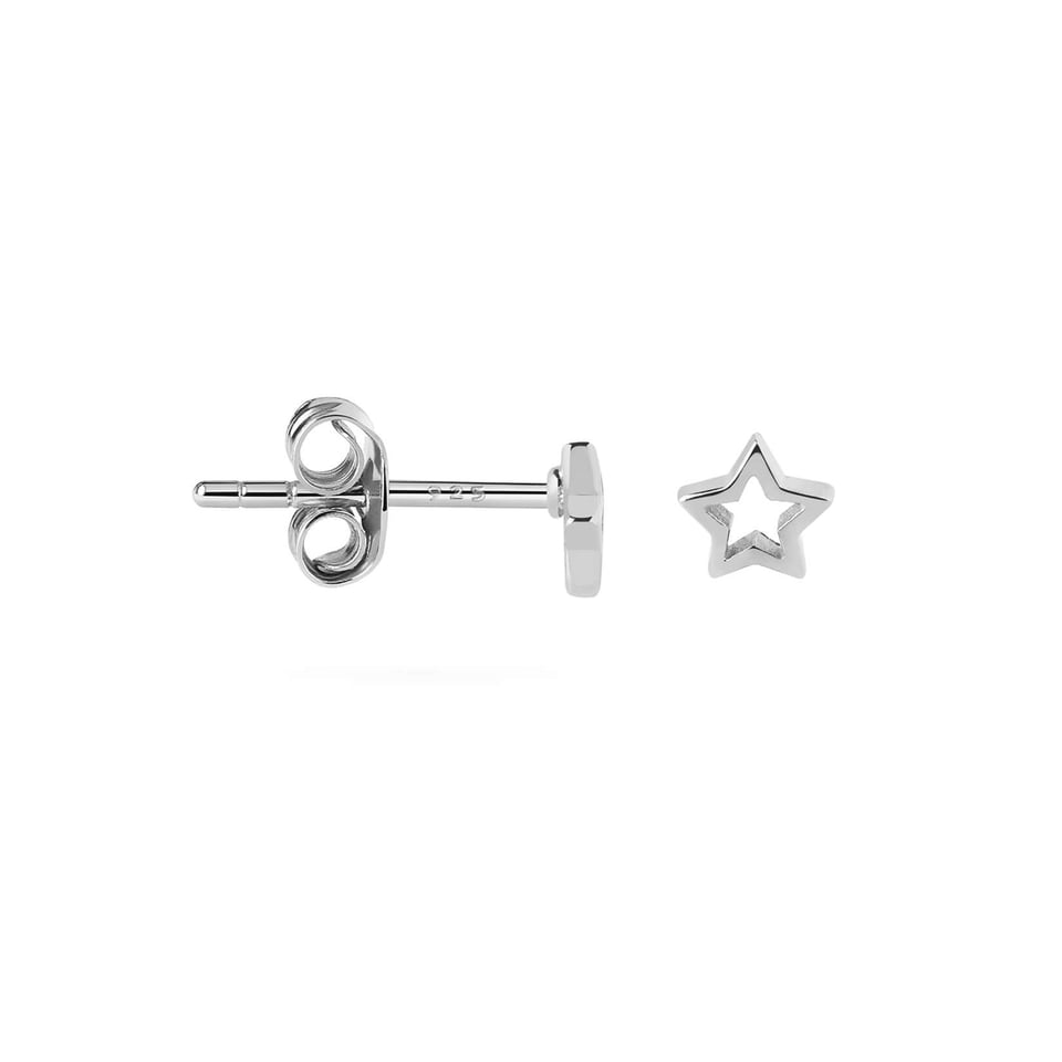 Silver Small Open Star Stud Earrings