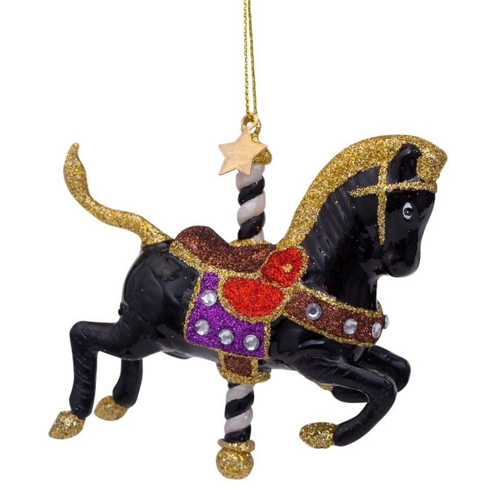 Kerstbal Draaimolen Paard Zwart