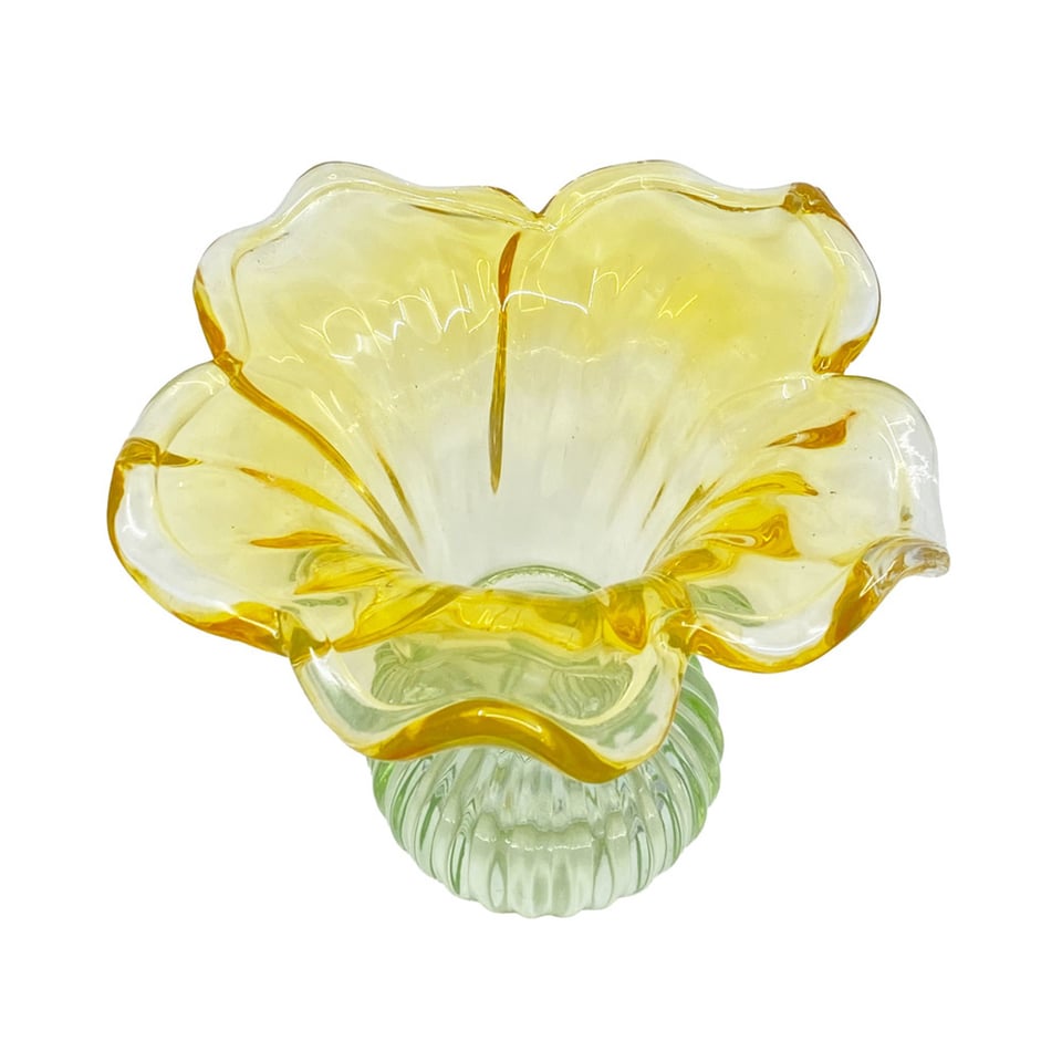 Kandelaar-Waxinehouder Bloem Geel-Groen Glas 13x12cm