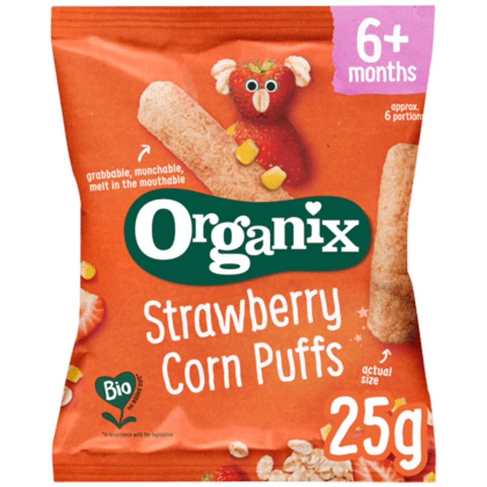 Organix Strawberry Corn Pufs 6m+