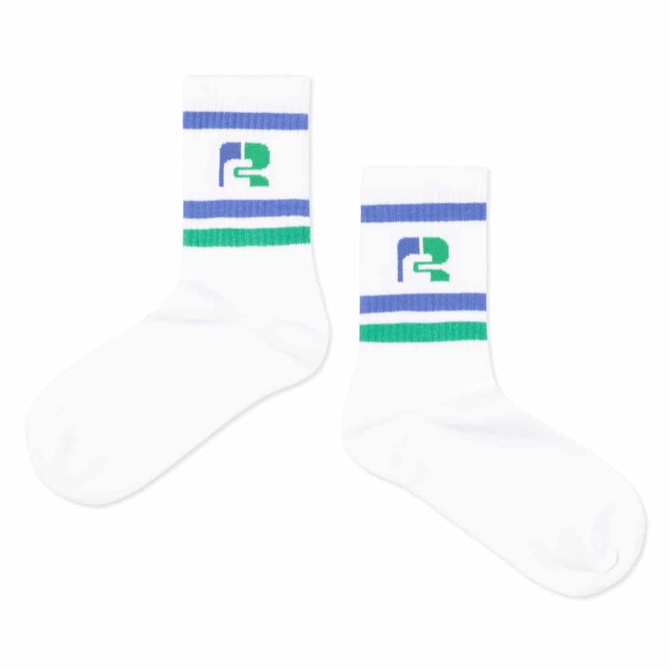 Repose Ams Sporty Socks White Ultramarine Green Stripe