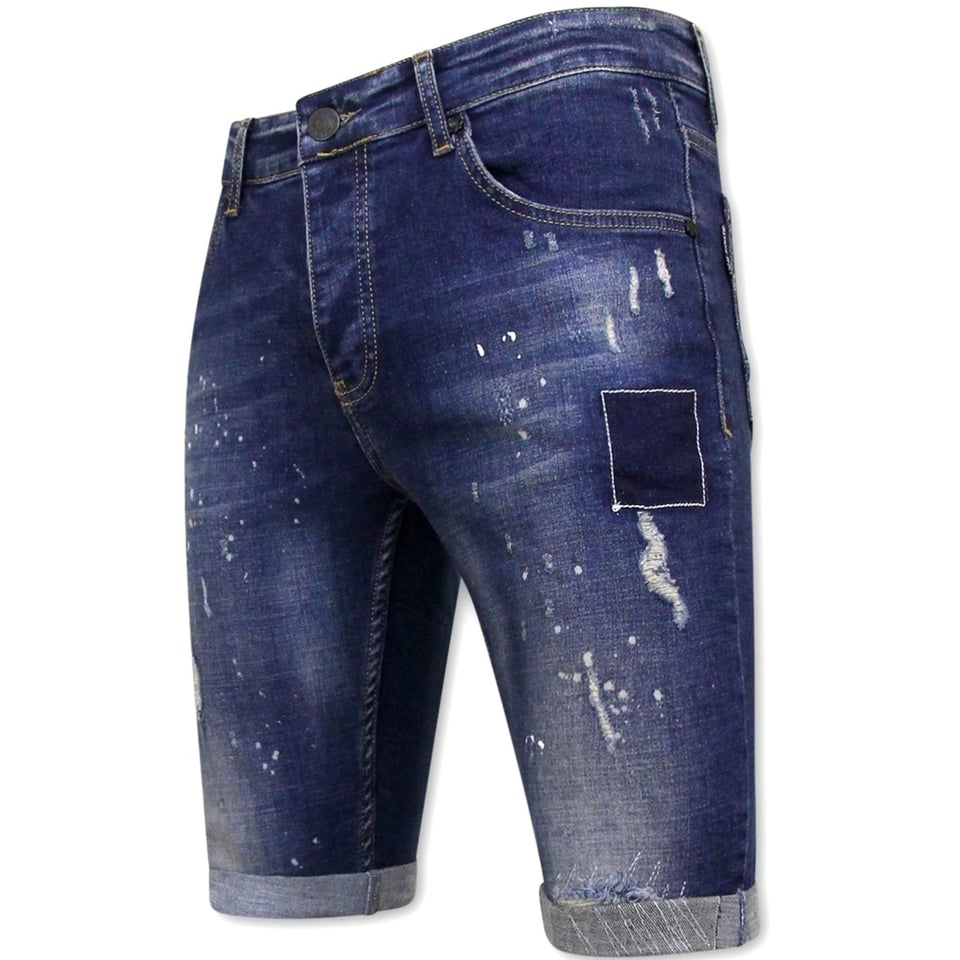 Korte Broek Slim Fit Heren Met Gaten -1026-SH- Blauw