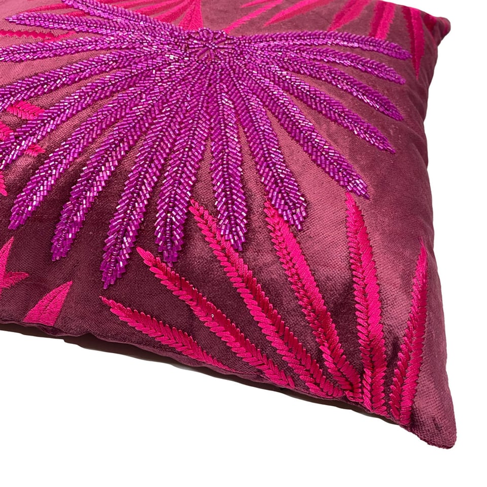 Sierkussen Palm Fuchsia Paars Katoen 60x35cm