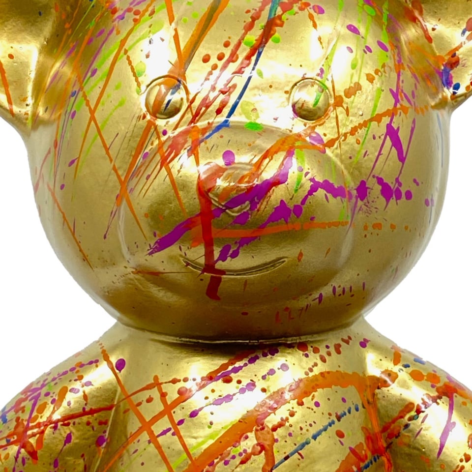 Beeld Design Teddy Beer Zittend Splash Multicolor Goud 32cm