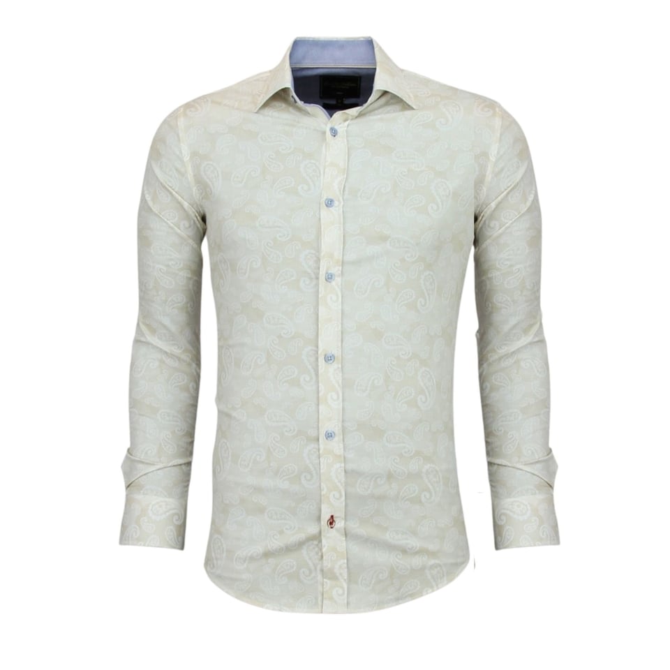Heren Overhemden Italiaans - Blouse Met Print - 3010 - Beige
