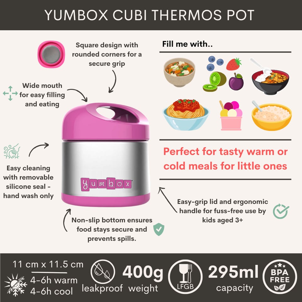 Yumbox Cubi Thermos Voedselpot Berry Roze 295ml - Roze