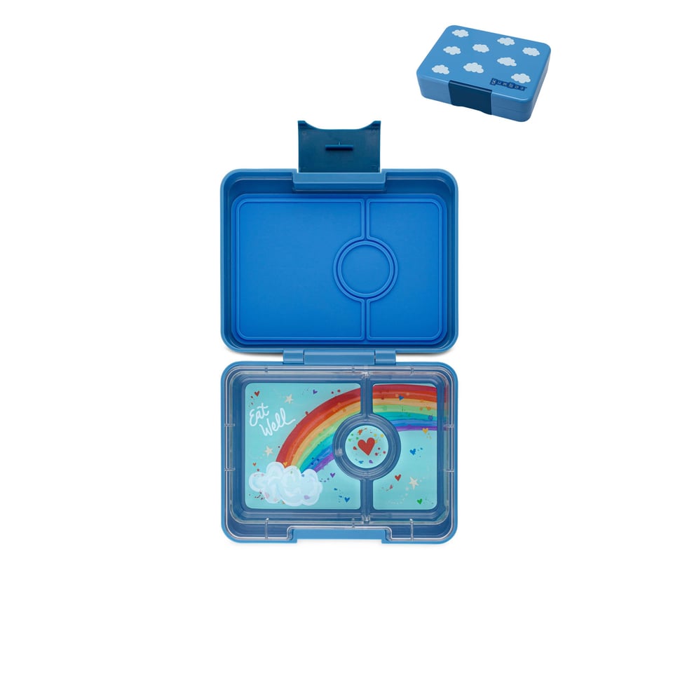 X Yumbox Snack 3 Vakken Sky Blue Clouds / Rainbow - Blauw