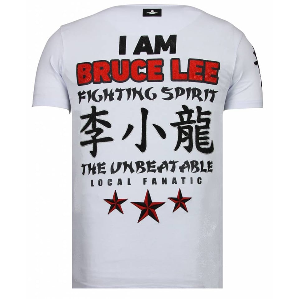 Fighter - Bruce Lee T-Shirt Rhinestones - Wit