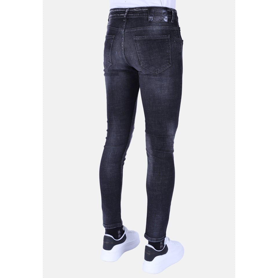 Stonewash Mannen Jeans Slim Fit Met Scheuren - 1096 - Grijs