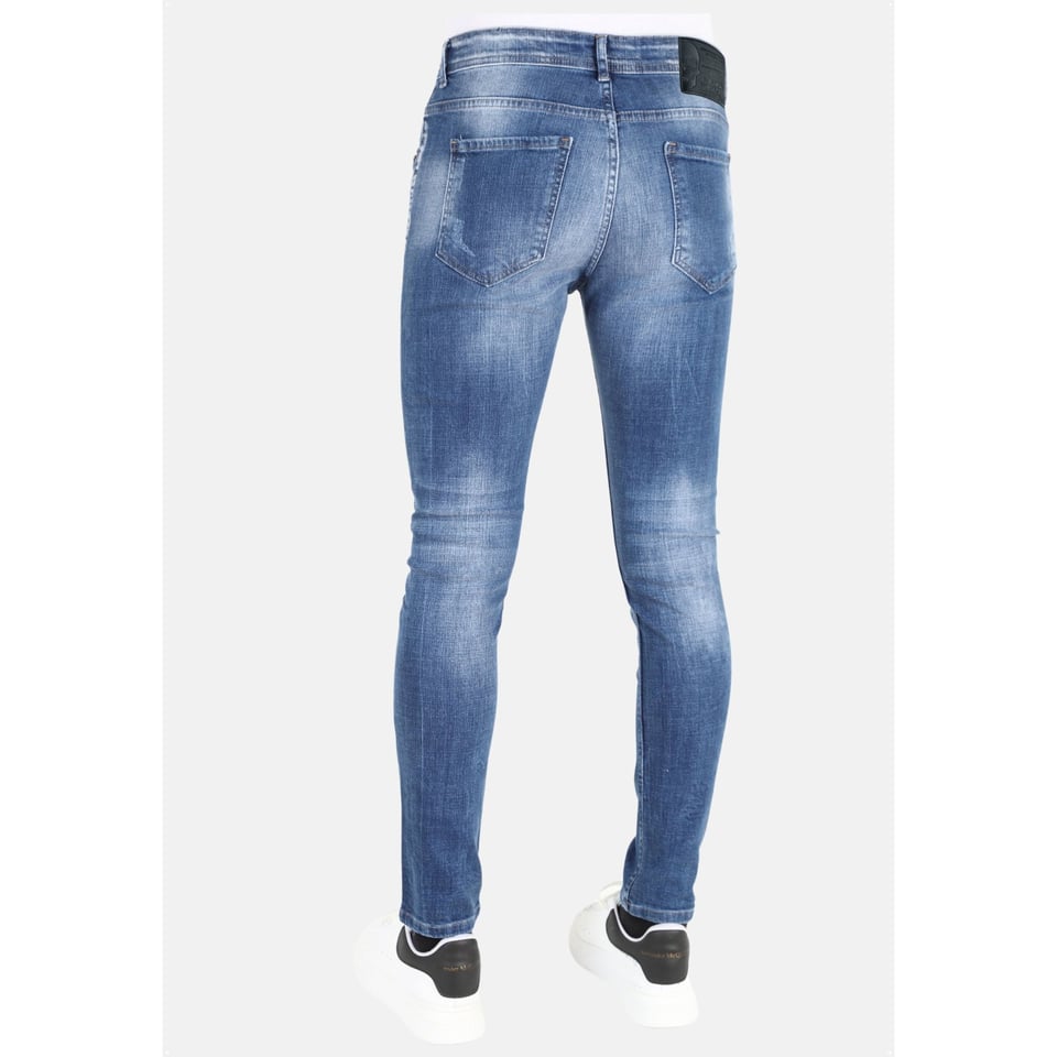 Slim Fit Spijkerbroek Heren Met Verfspatten -MM108 - Blauw