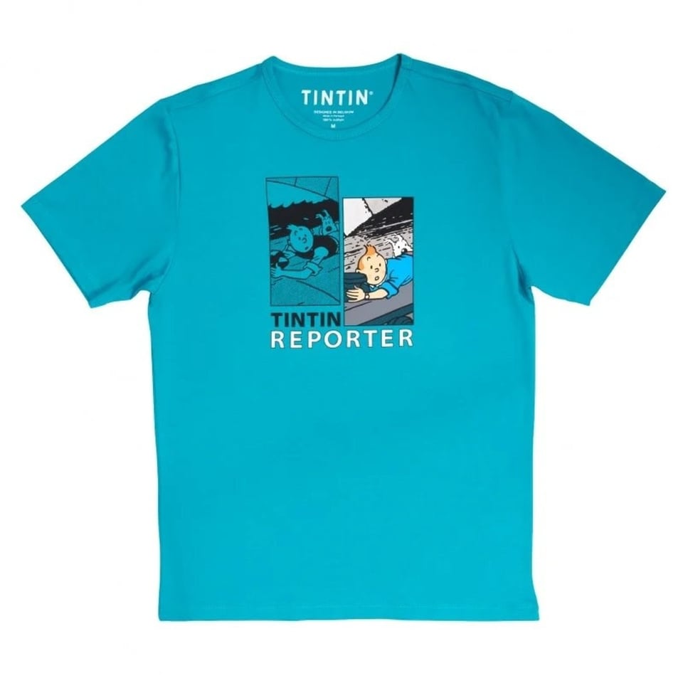 Kuifje T-Shirt Kuifje Reporter Trein Turquoise