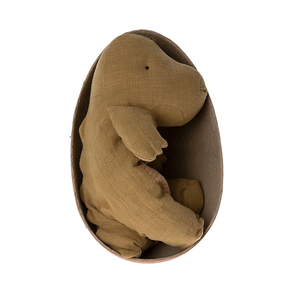 Maileg Gantosaurus in Egg, Medium - Dark Ocher