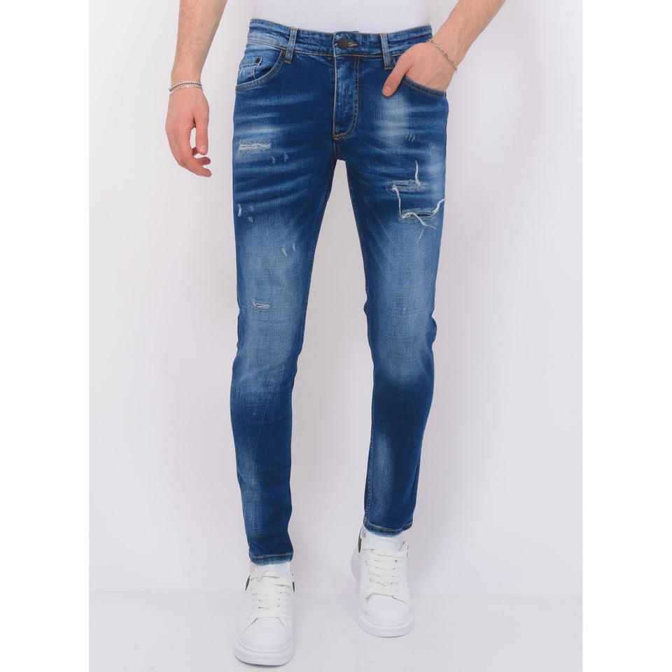 Blue Ripped Jeans Heren - Slim Fit -1081- Blauw