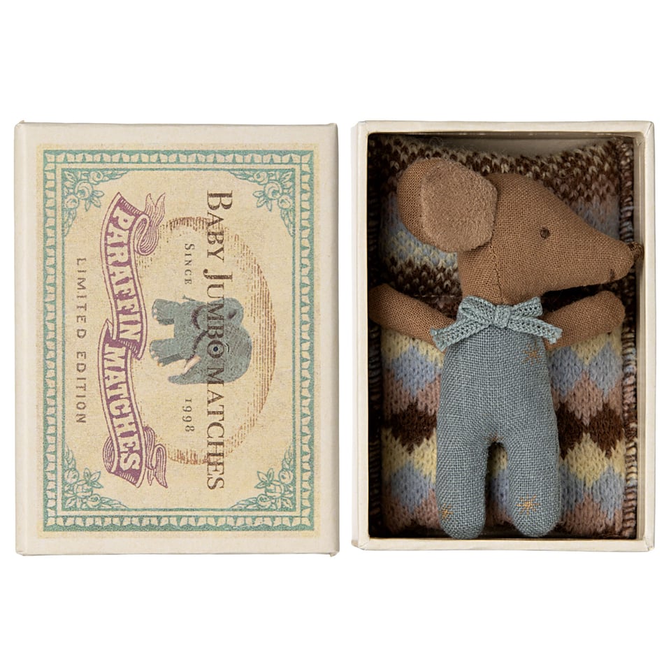 Sleepy Wakey Baby Mouse in Matchbox - Blue