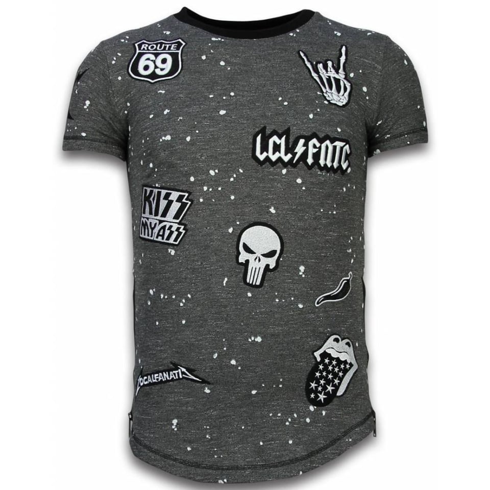 Longfit Asymmetric Embroidery - T-Shirt Patches - Rockstar - Zwart