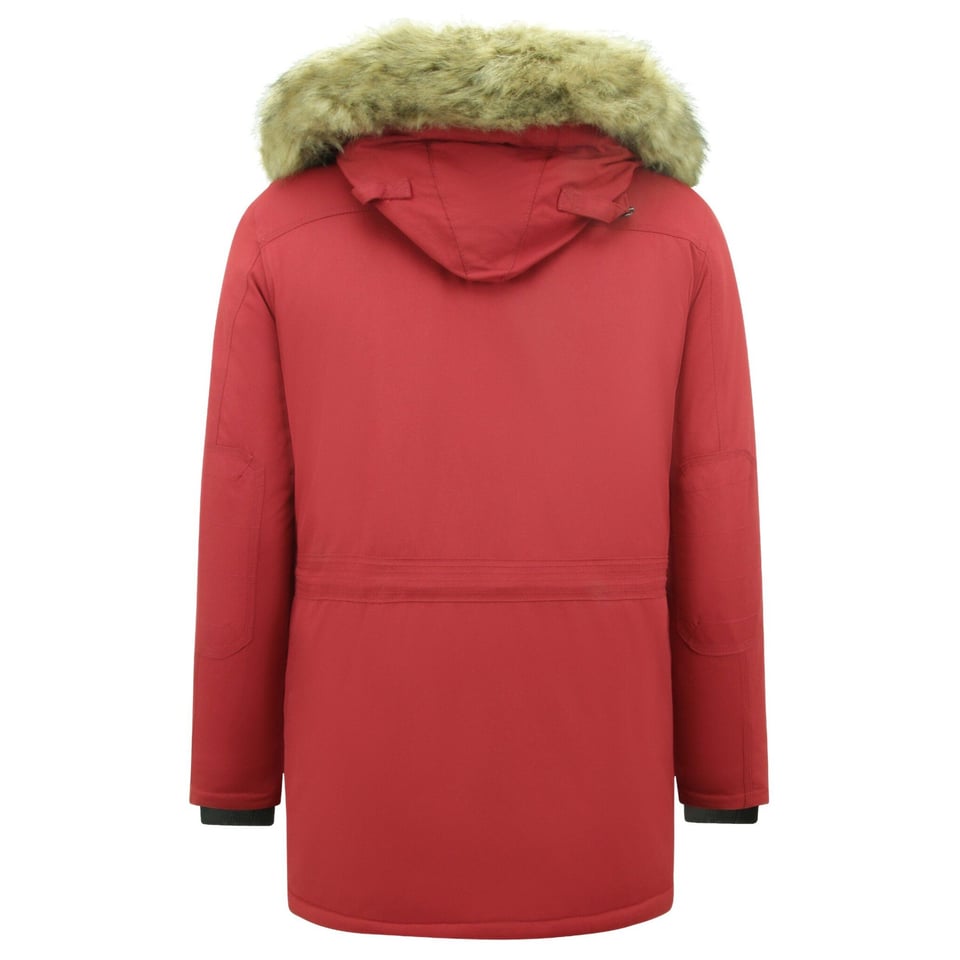 Lange Parka Jas Heren Met Bontkraag - Rood