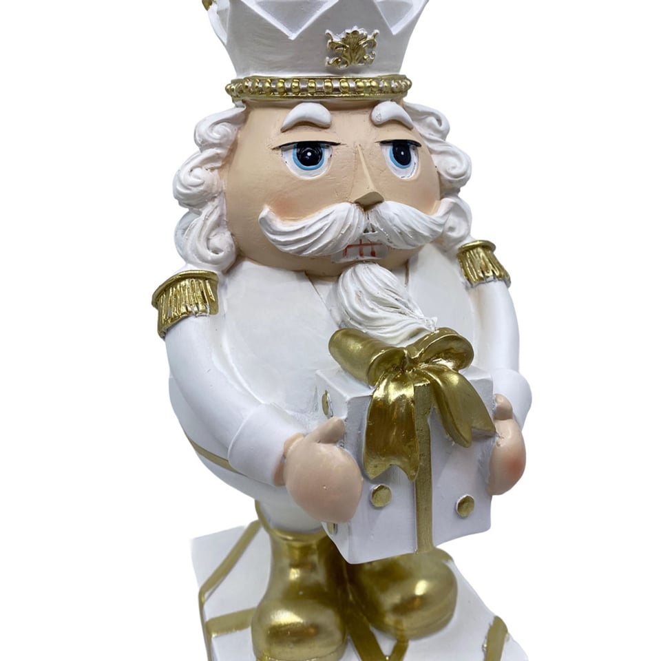 Kandelaar Notenkraker Wit-Goud 14x32cm Blokkaars