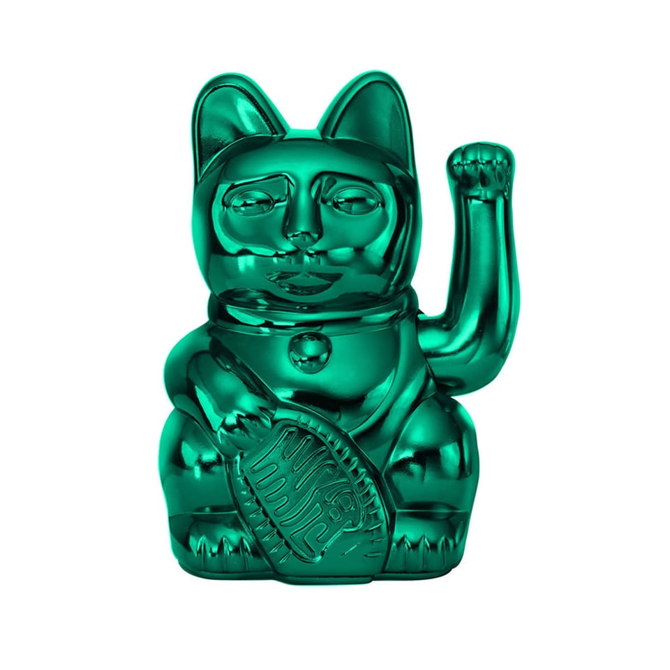 Lucky Cat Cosmic Shiny Teal Metallic 10x15cm in Cadeau Doos