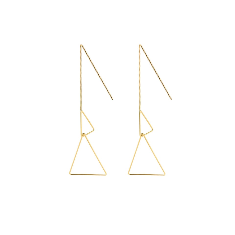Gold Plated Double Triangle Hanging Earrings
