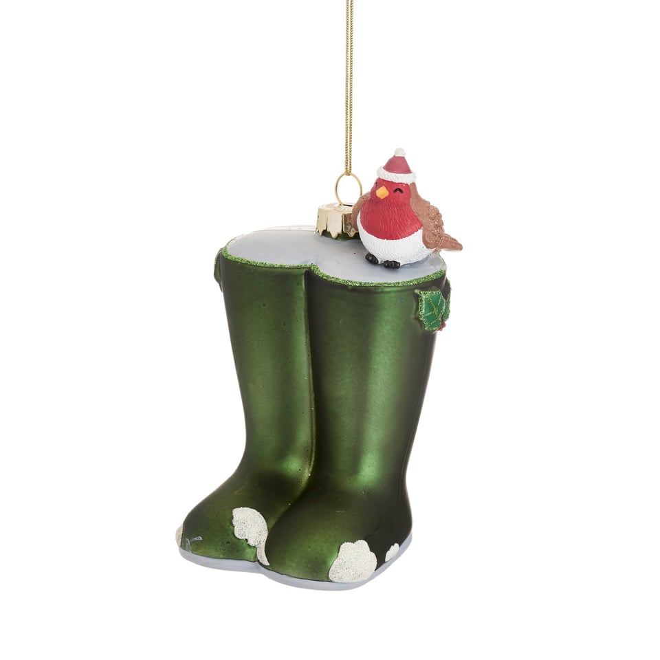 Kerstbal Kaplaarzen Met Roodborstje