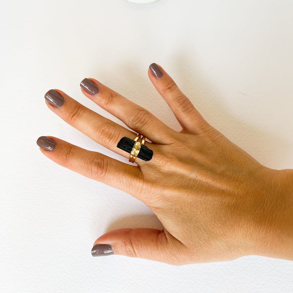 Ring Wrapped Black Tourmaline - 18k Gold Plated