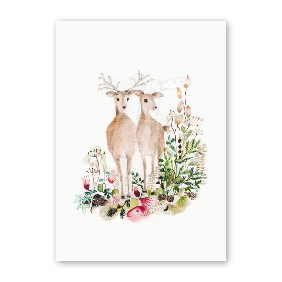 Kerstkaart Two Deer