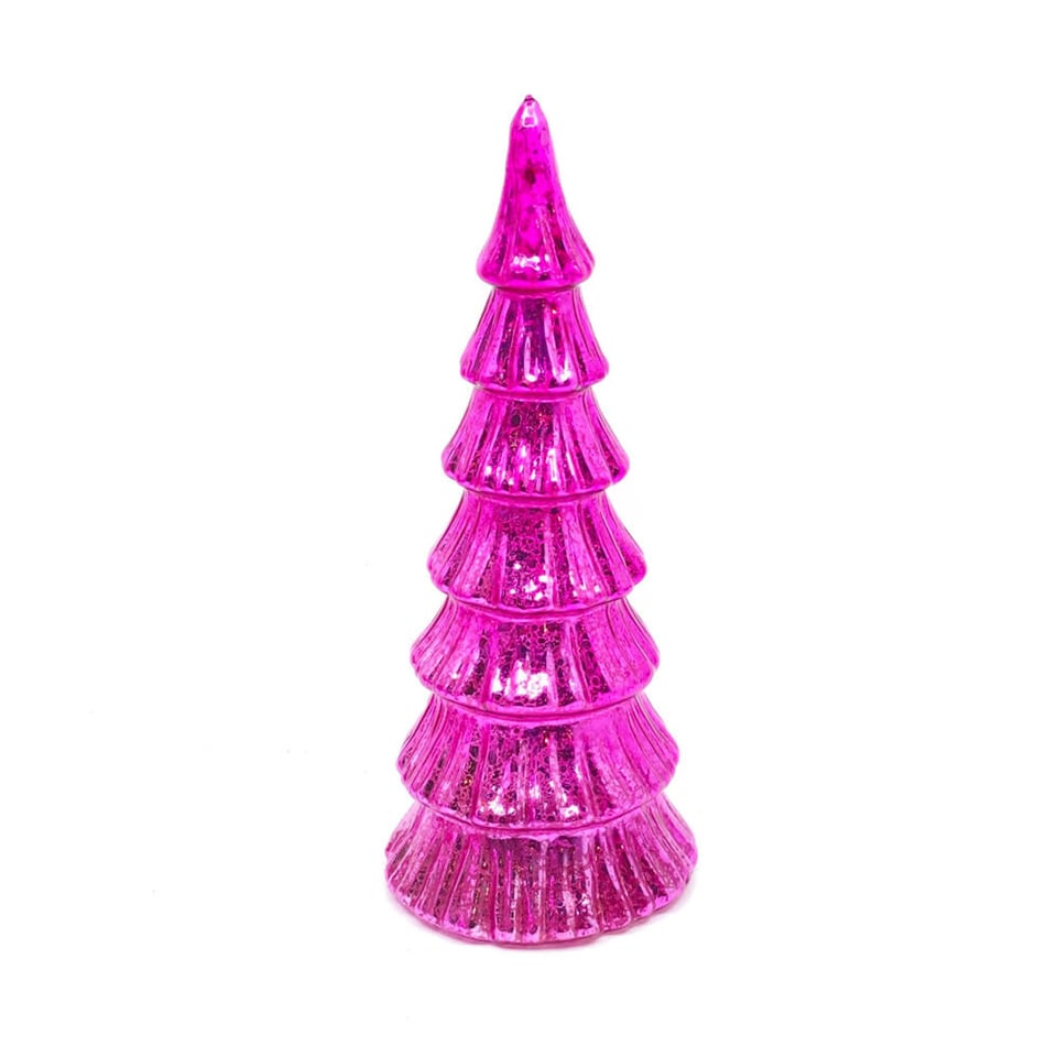 Kerstboompjes + LED Lampjes Glas Pink 9x20cm 3 Kleuren 3 Vormen