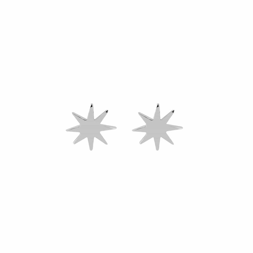 Silver Sun Star Stud Earrings