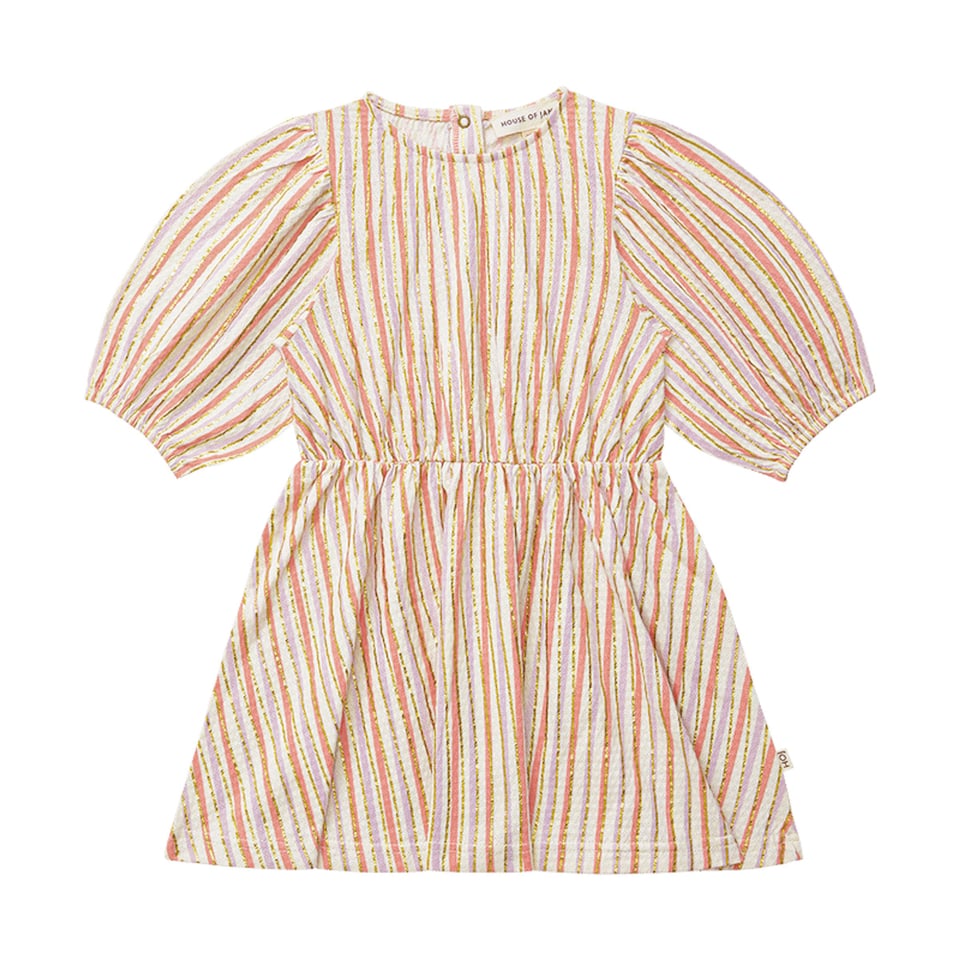 House of Jamie Balloon Dress (SS) Gold Vertical Stripes