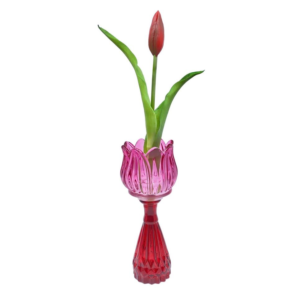 Vaasje Tulp Pink Mix Glas 7x18cm in 4 Kleuren
