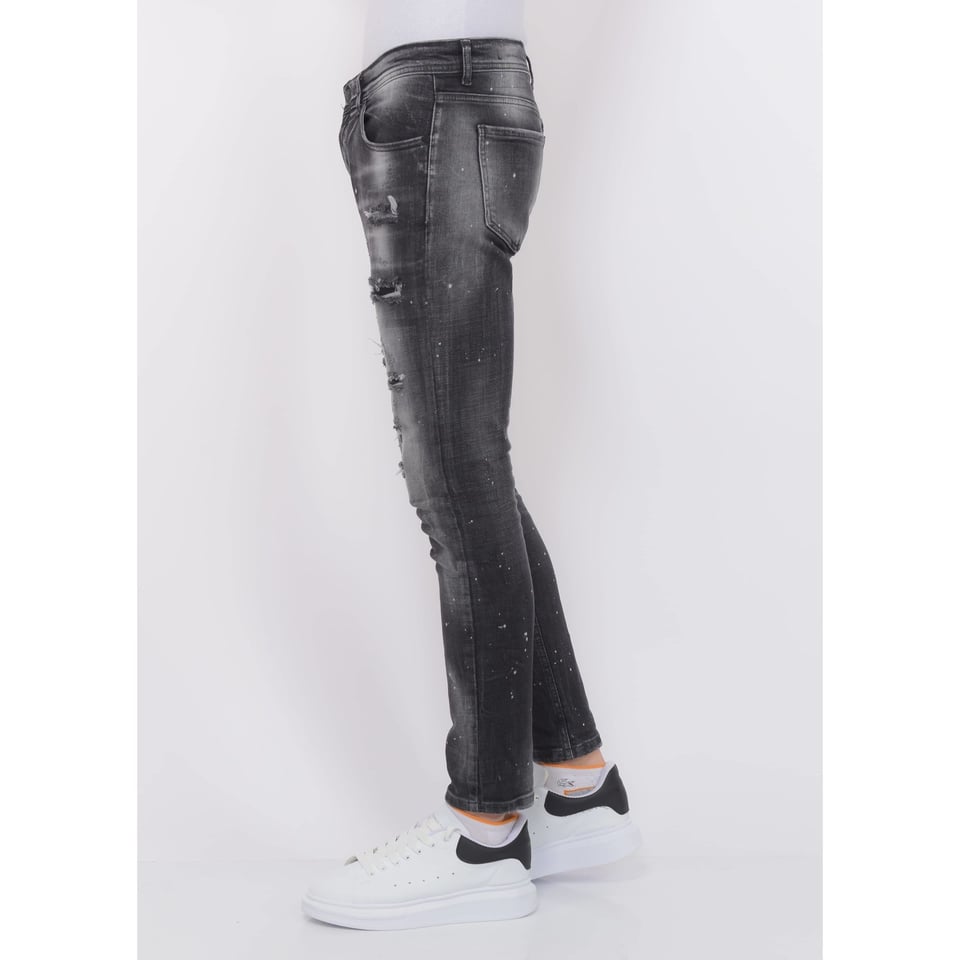 Distressed Jeans Stonewash Heren - Slim Fit -1087- Zwart