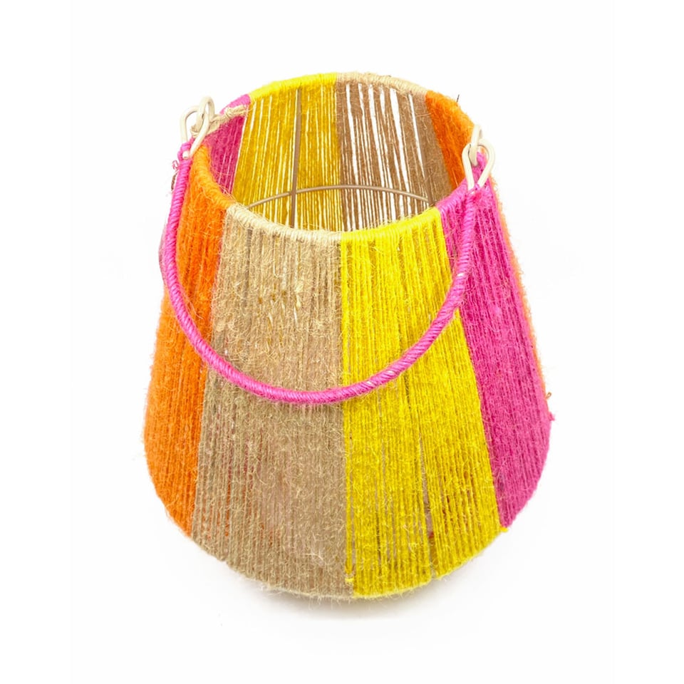 Lantaarn Multicolor Jute 26x30cm Voor Blokkaars