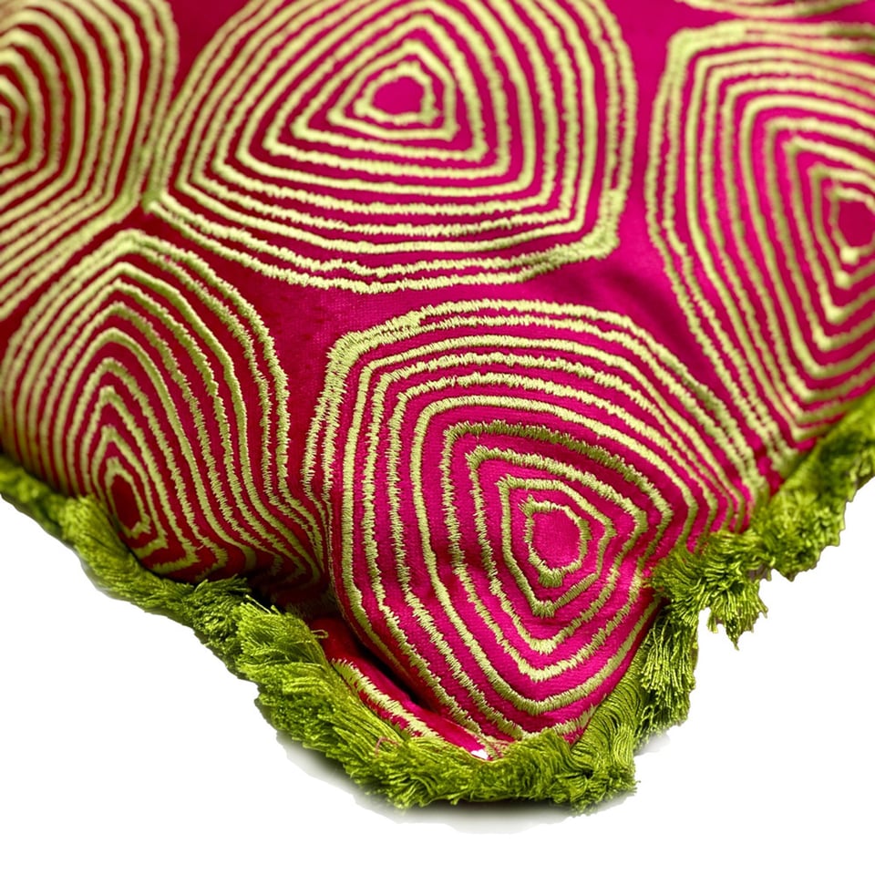 Sierkussen Spiraal Fuchsia Groen Franjes Katoen 50x50cm