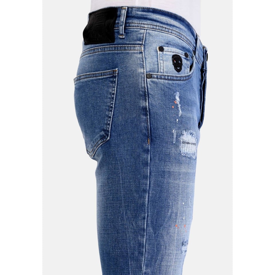 Broek Met Verfspatten Heren Slim Fit - 1063 - Blauw