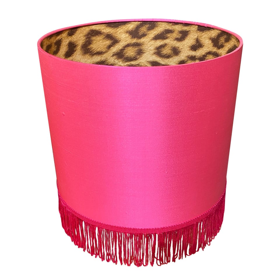 Lampenkap Fel Roze Zijde Op Panter 30x25cm Fuchsia Franje