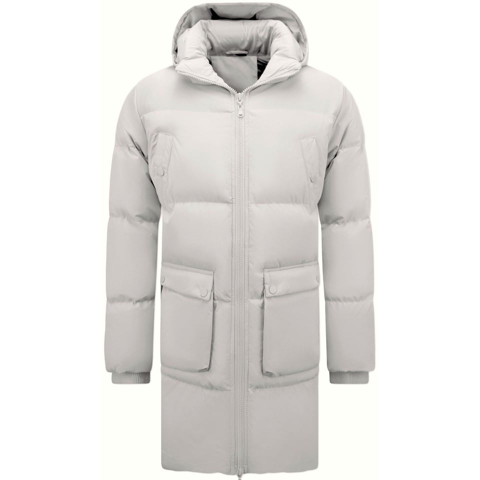Lang Gewatteerde Puffer Parka Heren Jas Met Afritsbare Capuchon